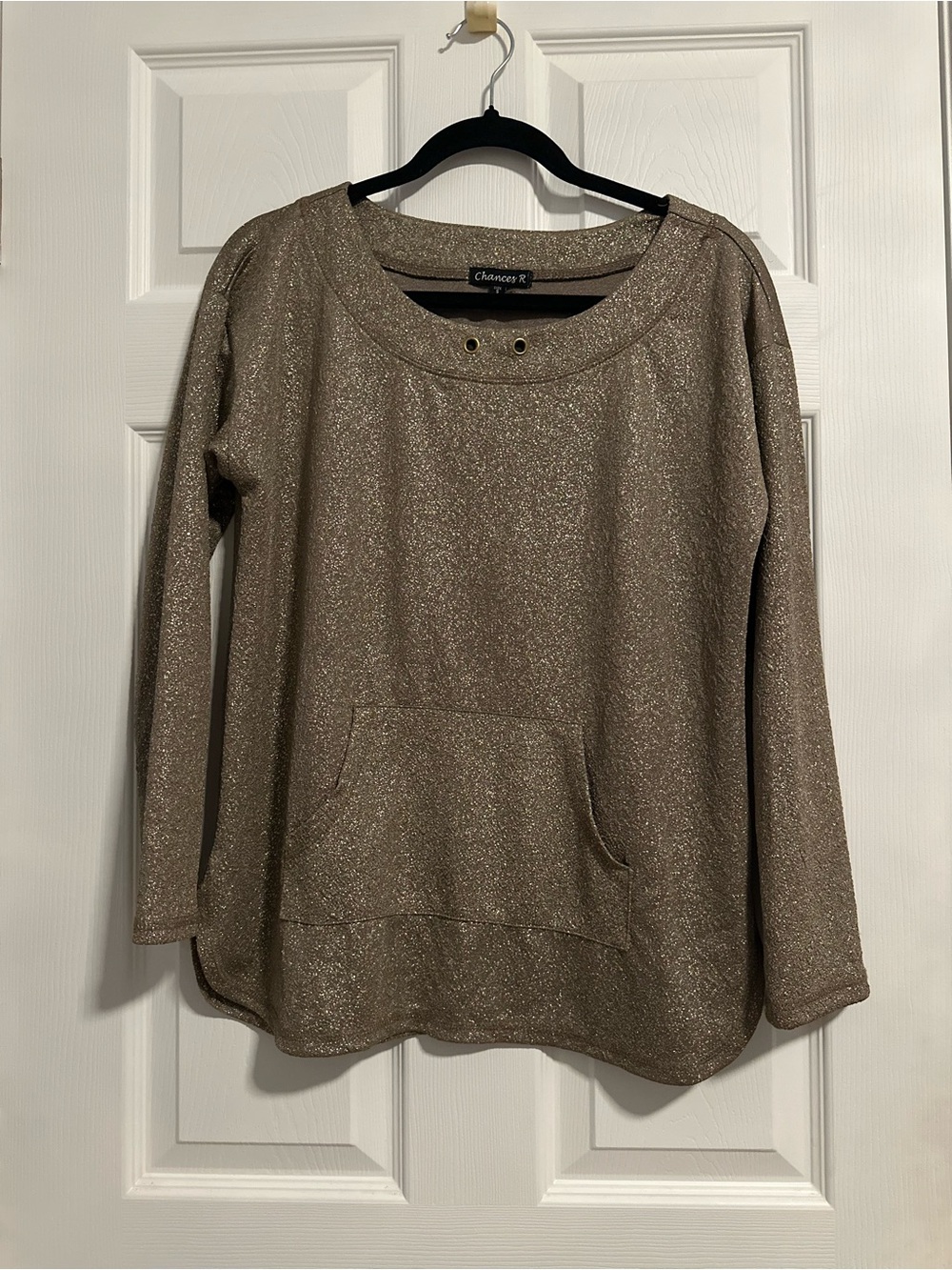Chances R Metallic Gold Scoop-Neck Pullover with Grommet Detail